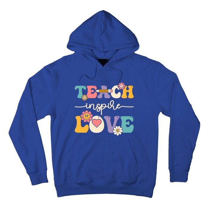 Teach Inspire Love Groovy Preschool Kindergarten Teacher Gift Hoodie