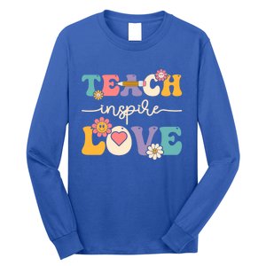 Teach Inspire Love Groovy Preschool Kindergarten Teacher Gift Long Sleeve Shirt