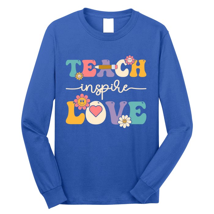 Teach Inspire Love Groovy Preschool Kindergarten Teacher Gift Long Sleeve Shirt