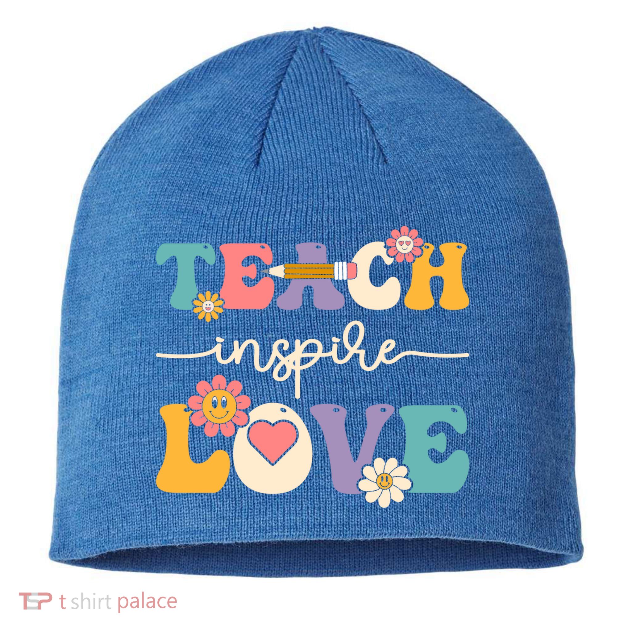 Teach Inspire Love Groovy Preschool Kindergarten Teacher Gift Sustainable Beanie