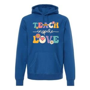 Teach Inspire Love Groovy Preschool Kindergarten Teacher Gift Premium Hoodie