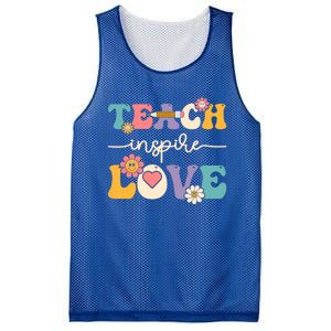 Teach Inspire Love Groovy Preschool Kindergarten Teacher Gift Mesh Reversible Basketball Jersey Tank