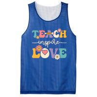 Teach Inspire Love Groovy Preschool Kindergarten Teacher Gift Mesh Reversible Basketball Jersey Tank