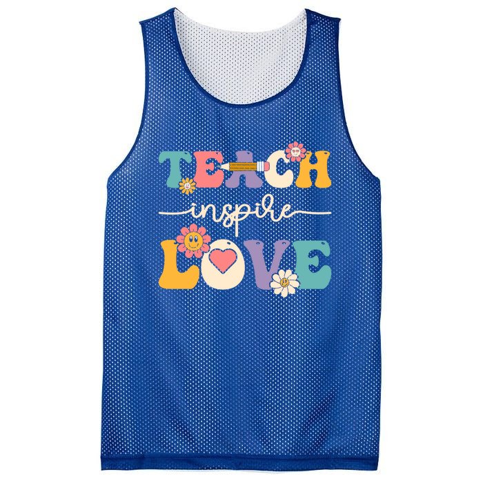 Teach Inspire Love Groovy Preschool Kindergarten Teacher Gift Mesh Reversible Basketball Jersey Tank