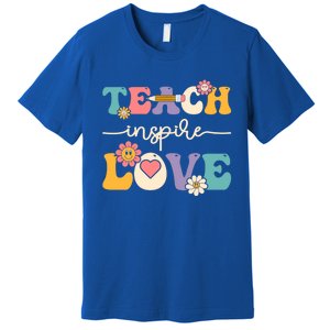 Teach Inspire Love Groovy Preschool Kindergarten Teacher Gift Premium T-Shirt