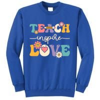 Teach Inspire Love Groovy Preschool Kindergarten Teacher Gift Tall Sweatshirt