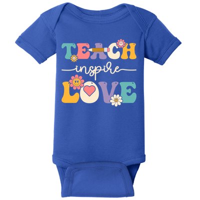 Teach Inspire Love Groovy Preschool Kindergarten Teacher Gift Baby Bodysuit
