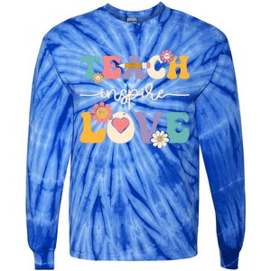 Teach Inspire Love Groovy Preschool Kindergarten Teacher Gift Tie-Dye Long Sleeve Shirt