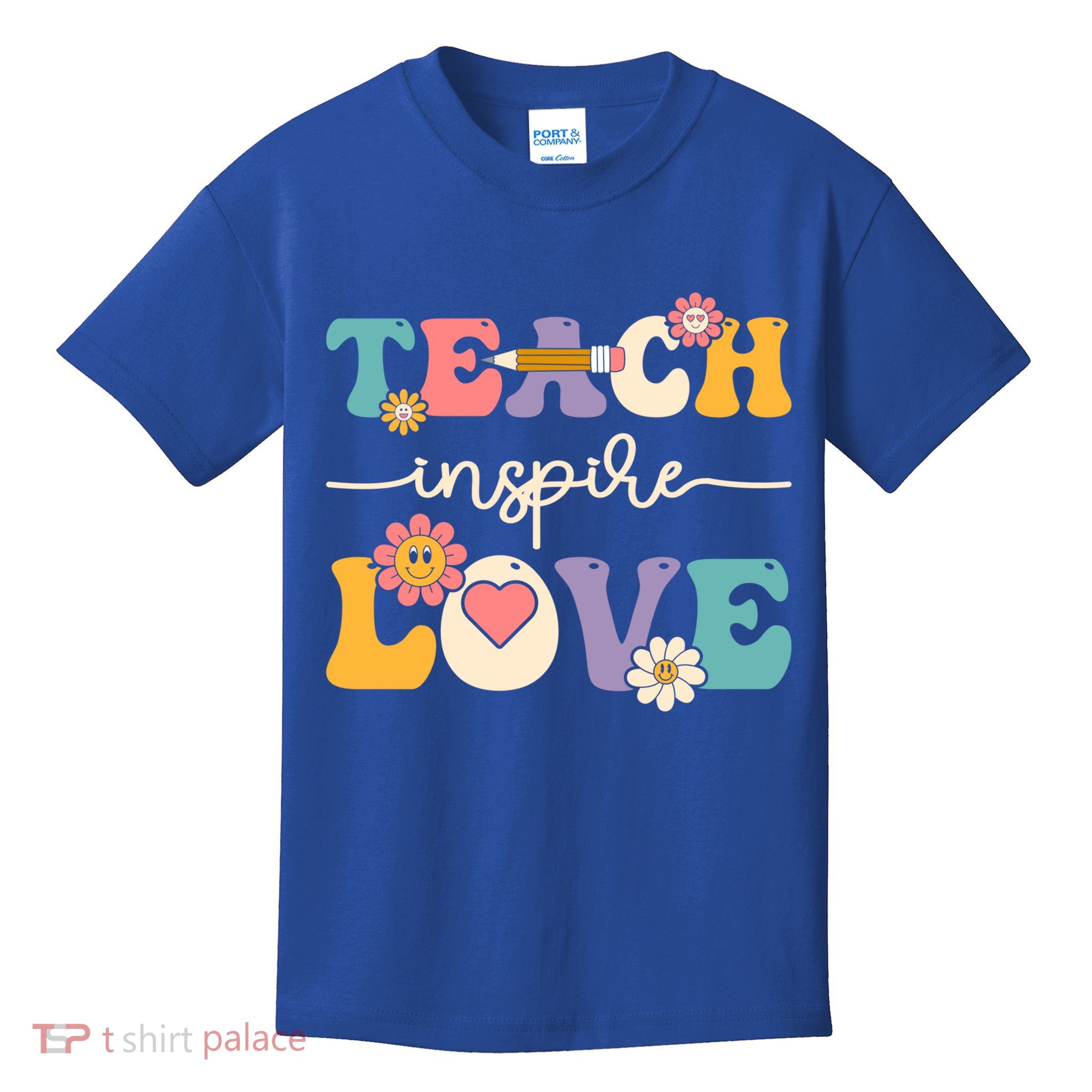 Teach Inspire Love Groovy Preschool Kindergarten Teacher Gift Kids T-Shirt