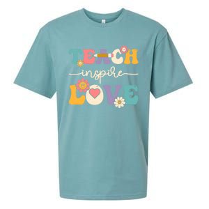 Teach Inspire Love Groovy Preschool Kindergarten Teacher Gift Sueded Cloud Jersey T-Shirt