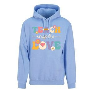 Teach Inspire Love Groovy Preschool Kindergarten Teacher Gift Unisex Surf Hoodie