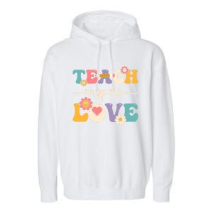 Teach Inspire Love Groovy Preschool Kindergarten Teacher Gift Garment-Dyed Fleece Hoodie