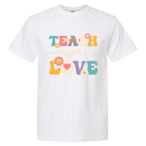 Teach Inspire Love Groovy Preschool Kindergarten Teacher Gift Garment-Dyed Heavyweight T-Shirt