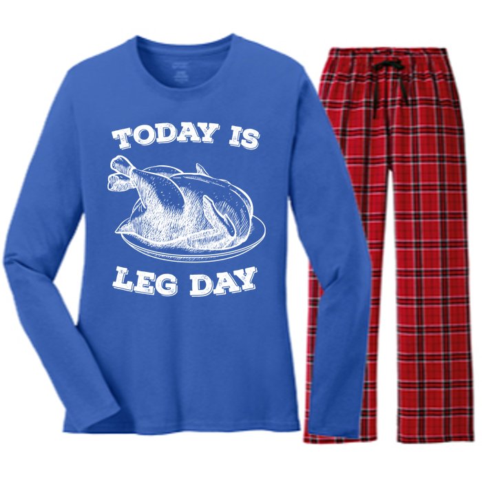 Turkey It's Leg Day Gift Workout Gift Funny Thanksgiving Gift Women's Long Sleeve Flannel Pajama Set 