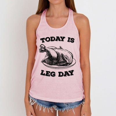 Turkey It's Leg Day Gift Workout Gift Funny Thanksgiving Gift Women's Knotted Racerback Tank