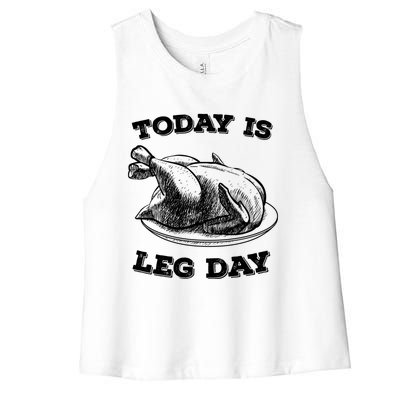 Turkey It's Leg Day Gift Workout Gift Funny Thanksgiving Gift Women's Racerback Cropped Tank