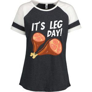 Turkey It's Leg Day Thanksgiving Workout Chicken Legs Funny Gift Enza Ladies Jersey Colorblock Tee