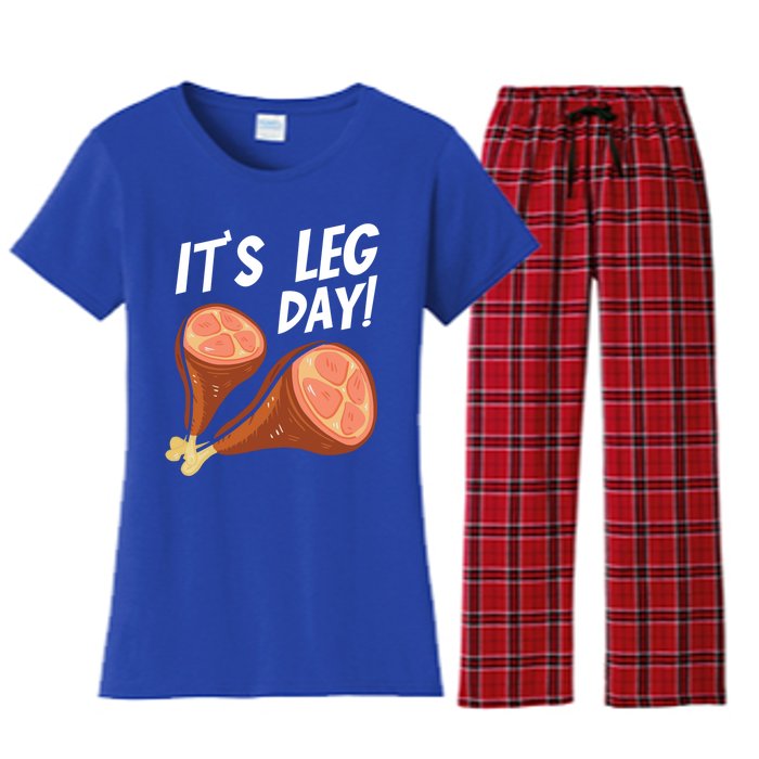 Turkey It's Leg Day Thanksgiving Workout Chicken Legs Funny Gift Women's Flannel Pajama Set