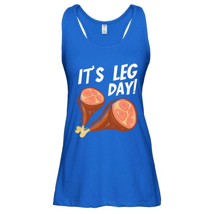 Turkey It's Leg Day Thanksgiving Workout Chicken Legs Funny Gift Ladies Essential Flowy Tank