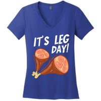 Turkey It's Leg Day Thanksgiving Workout Chicken Legs Funny Gift Women's V-Neck T-Shirt