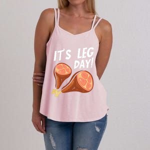 Turkey It's Leg Day Thanksgiving Workout Chicken Legs Funny Gift Women's Strappy Tank