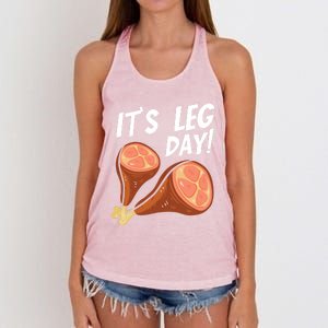 Turkey It's Leg Day Thanksgiving Workout Chicken Legs Funny Gift Women's Knotted Racerback Tank