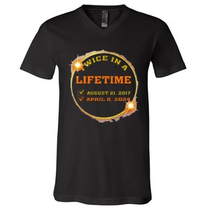 Twice In Lifetime 2024 Solar Eclipse V-Neck T-Shirt