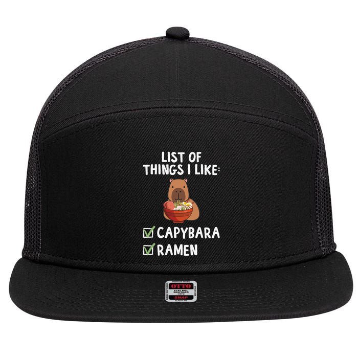 Things I Like Capybara Lover Capybara Girl Capybara Boy 7 Panel Mesh Trucker Snapback Hat