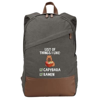 Things I Like Capybara Lover Capybara Girl Capybara Boy Cotton Canvas Backpack