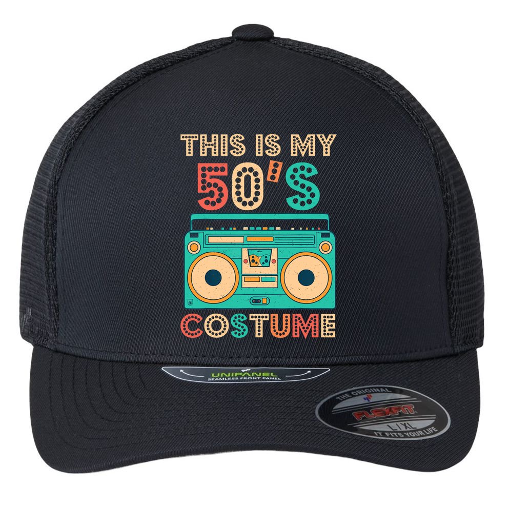 This Is My 50s Costume 1950s Retro Vintage 50s Party Flexfit Unipanel Trucker Cap