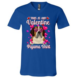 This Is My Valentine Pajama Gift St Bernard Lovers Gift V-Neck T-Shirt