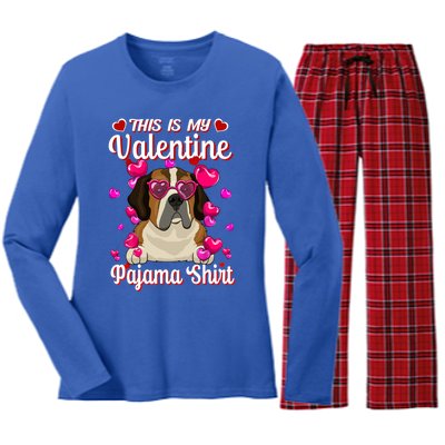 This Is My Valentine Pajama Gift St Bernard Lovers Gift Women's Long Sleeve Flannel Pajama Set 