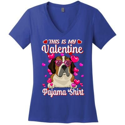 This Is My Valentine Pajama Gift St Bernard Lovers Gift Women's V-Neck T-Shirt