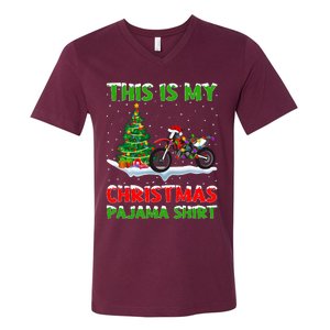 This Is My Christmas Pajama Dirt Bike Christmas V-Neck T-Shirt