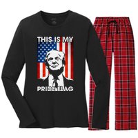 This Is My Pride Flag Trump American Flag Women's Long Sleeve Flannel Pajama Set 