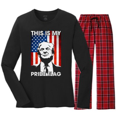 This Is My Pride Flag Trump American Flag Women's Long Sleeve Flannel Pajama Set 