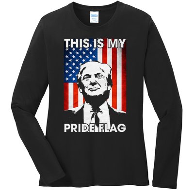 This Is My Pride Flag Trump American Flag Ladies Long Sleeve Shirt