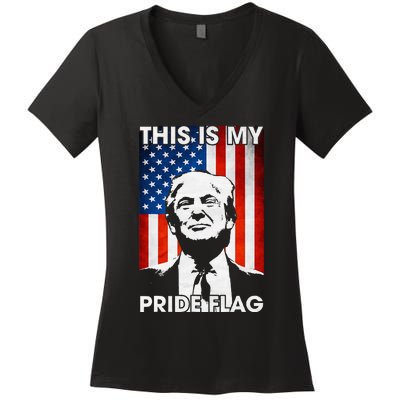 This Is My Pride Flag Trump American Flag Women's V-Neck T-Shirt