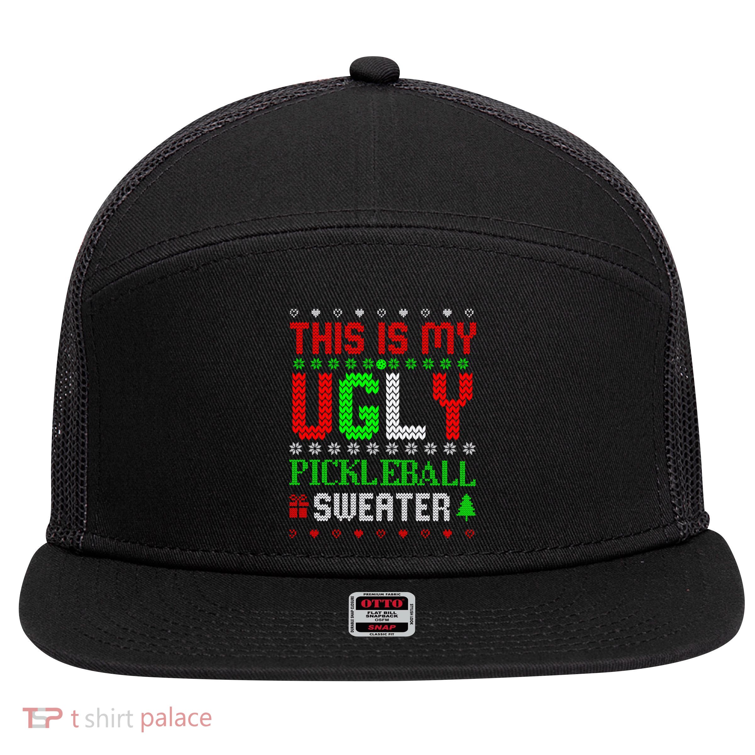 This Is My Ugly Pickleball Sweater Christmas 7 Panel Mesh Trucker Snapback Hat