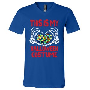 This Is My Halloween Skeleton Hands Autism Awareness V-Neck T-Shirt