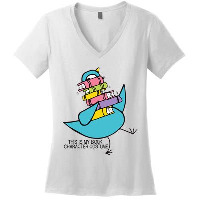 This Is My Book Character Costume Funny Pigeon Reading Women's V-Neck T-Shirt