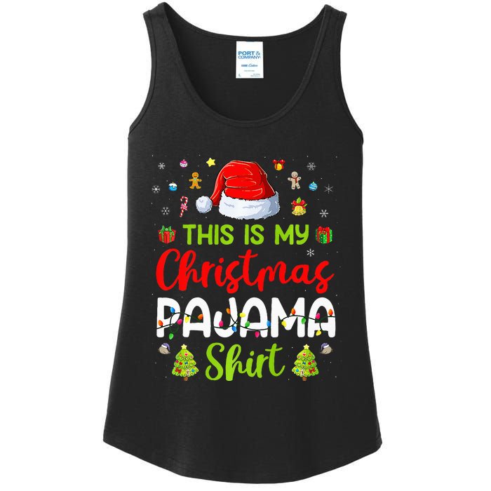 This Is My Christmas Pajama Xmas Lights Holiday Family Ladies Essential Tank