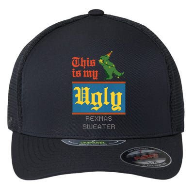 This Is My Ugly Sweater Funny Christmas Rexmas Dinosaur Gift Flexfit Unipanel Trucker Cap