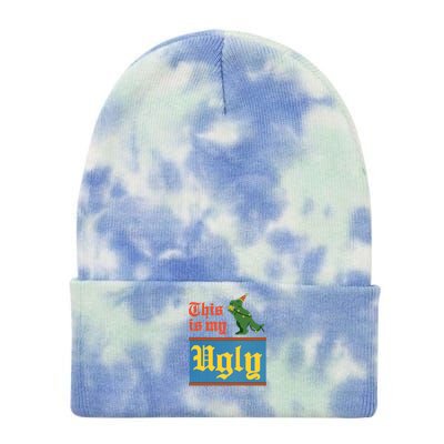 This Is My Ugly Sweater Funny Christmas Rexmas Dinosaur Gift Tie Dye 12in Knit Beanie