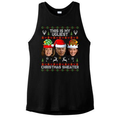 This Is My Ugliest Christmas Sweater Funny Joe Biden Kamala Ladies PosiCharge Tri-Blend Wicking Tank