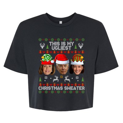 This Is My Ugliest Christmas Sweater Funny Joe Biden Kamala Bella+Canvas Jersey Crop Tee