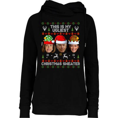 This Is My Ugliest Christmas Sweater Funny Joe Biden Kamala Womens Funnel Neck Pullover Hood