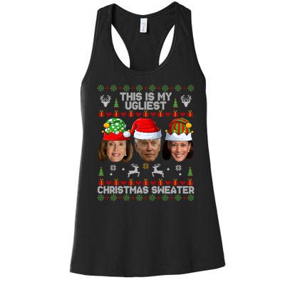 This Is My Ugliest Christmas Sweater Funny Joe Biden Kamala Women's Racerback Tank