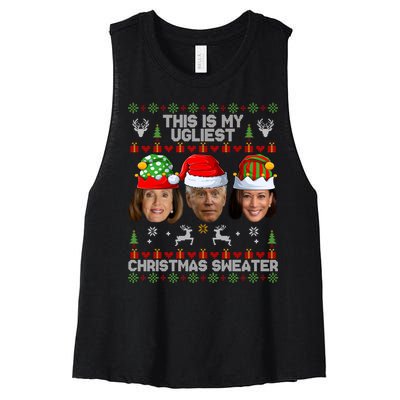 This Is My Ugliest Christmas Sweater Funny Joe Biden Kamala Women's Racerback Cropped Tank