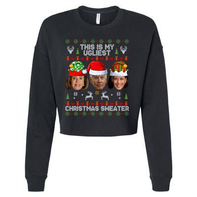 This Is My Ugliest Christmas Sweater Funny Joe Biden Kamala Cropped Pullover Crew